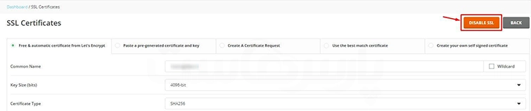 حذف حذف گواهینامه SSL از پنل کاربری