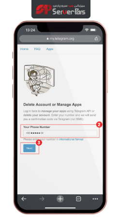 مرحله اول حذف اکانت تلگرام