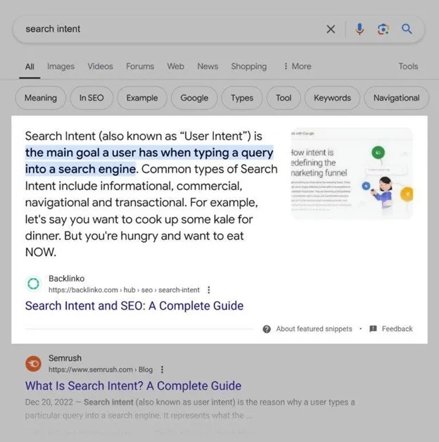 search intent and featured snippets