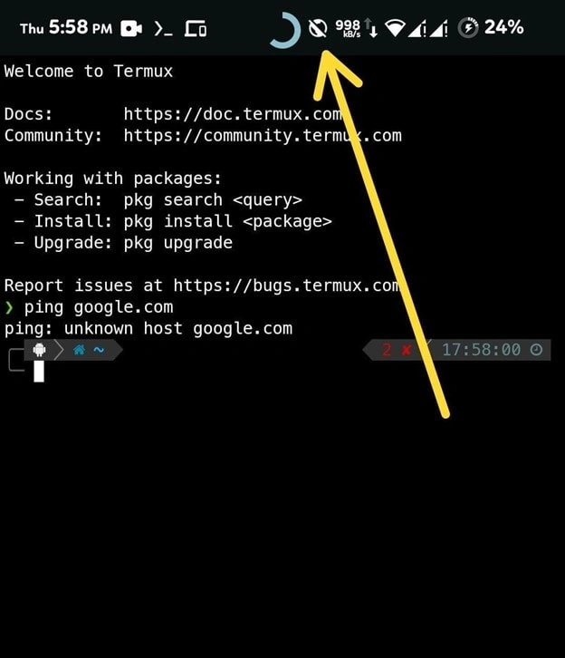 پینگ گرفتن در اندروید